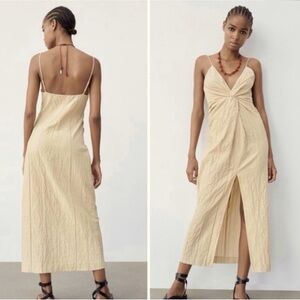 Zara Textured Knotted Front Slit Dress - Neutral Sand